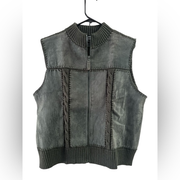 Vintage green suede knit zip up vest - Picture 1 of 4